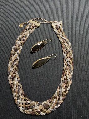 Woven Multicolor Metallic Necklace and Earrings Set